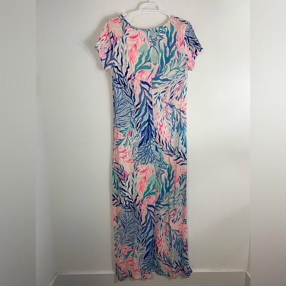 Lilly Pulitzer WYNNE MAXI DRESS Crew Blue Tint Kaleidoscope Coral Print Meidum - Picture 12 of 13